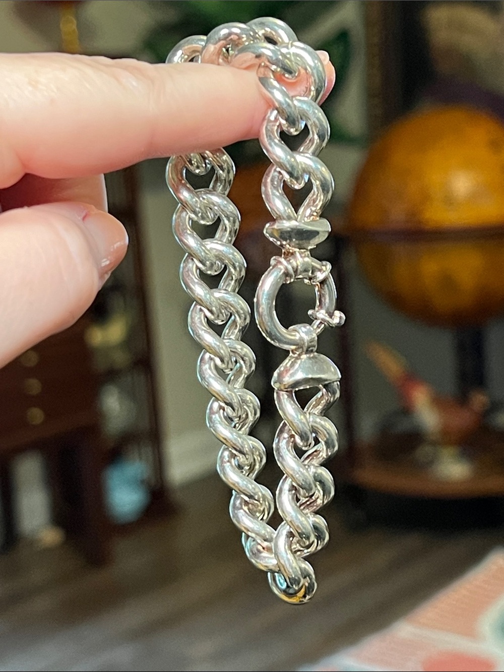 Vintage Chunky Sterling Silver 925 Curb Chain Large Circle Clasp Bracelet